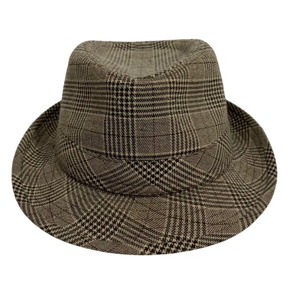 DPC Dorfman Pacific Co Fedora Hat Brown Plaid Mens SZ L Polyester - Picture 1 of 8